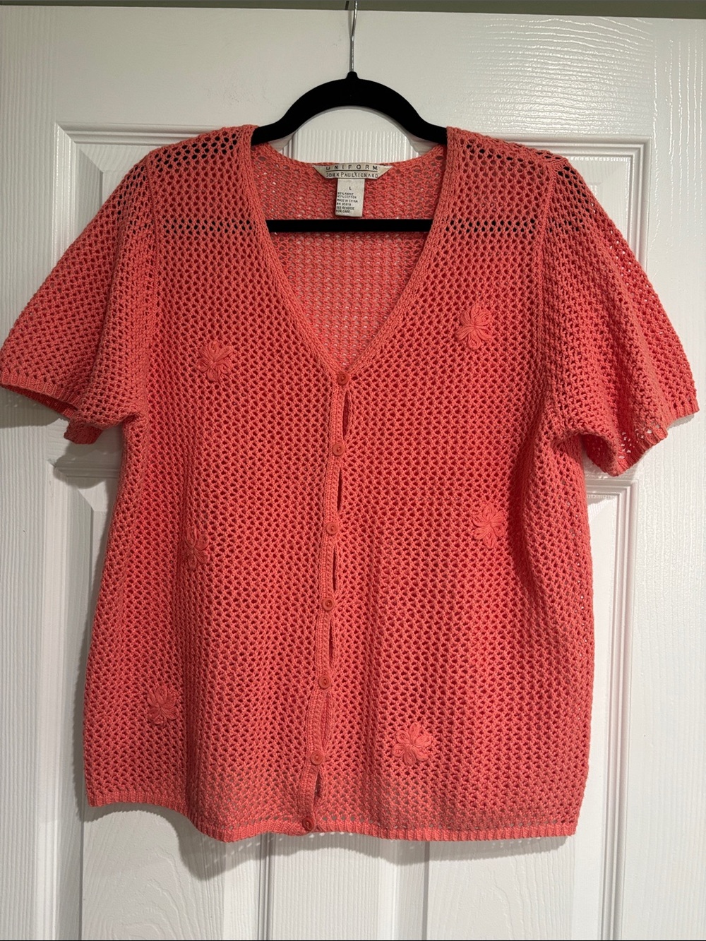 3/$20. JohnPaulRichard Coral Open-Knit Cardigan